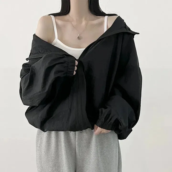 - Autumn Loose Casual Short Cardigan Korean Chic Solid All Match Kpop Sweatshirts Zippers Long Sleeve Hoodies Women