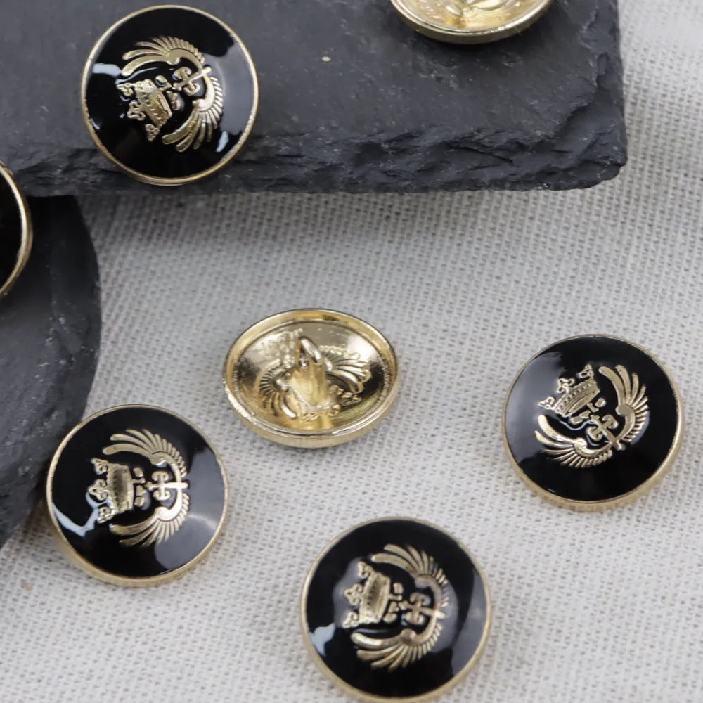 11.5-25mm Black Classic Crown Metal Shank Buttons for School Uniforms Blazers 30pcs