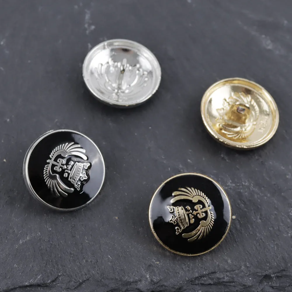 11.5-25mm Black Classic Crown Metal Shank Buttons for School Uniforms Blazers 30pcs