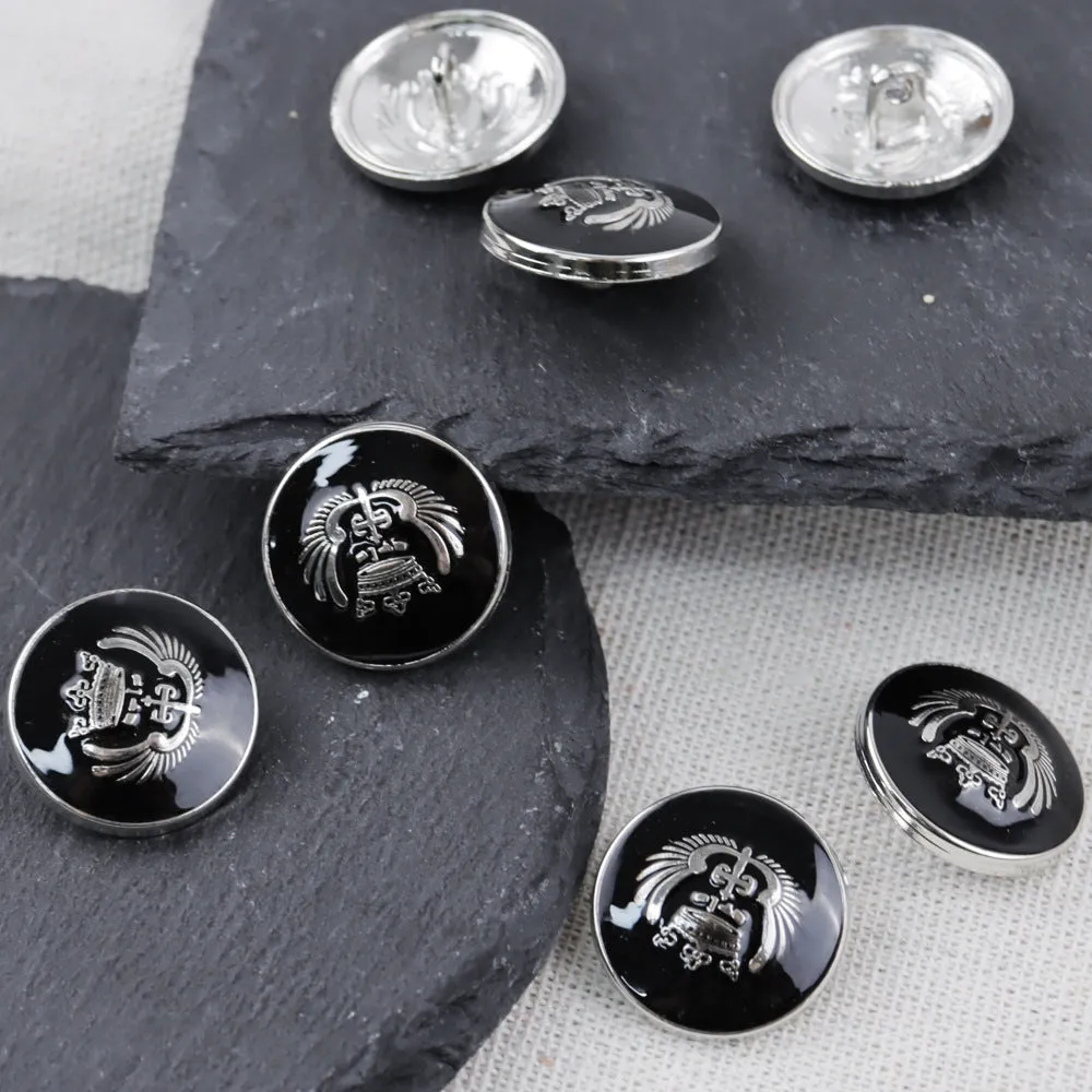 11.5-25mm Black Classic Crown Metal Shank Buttons for School Uniforms Blazers 30pcs
