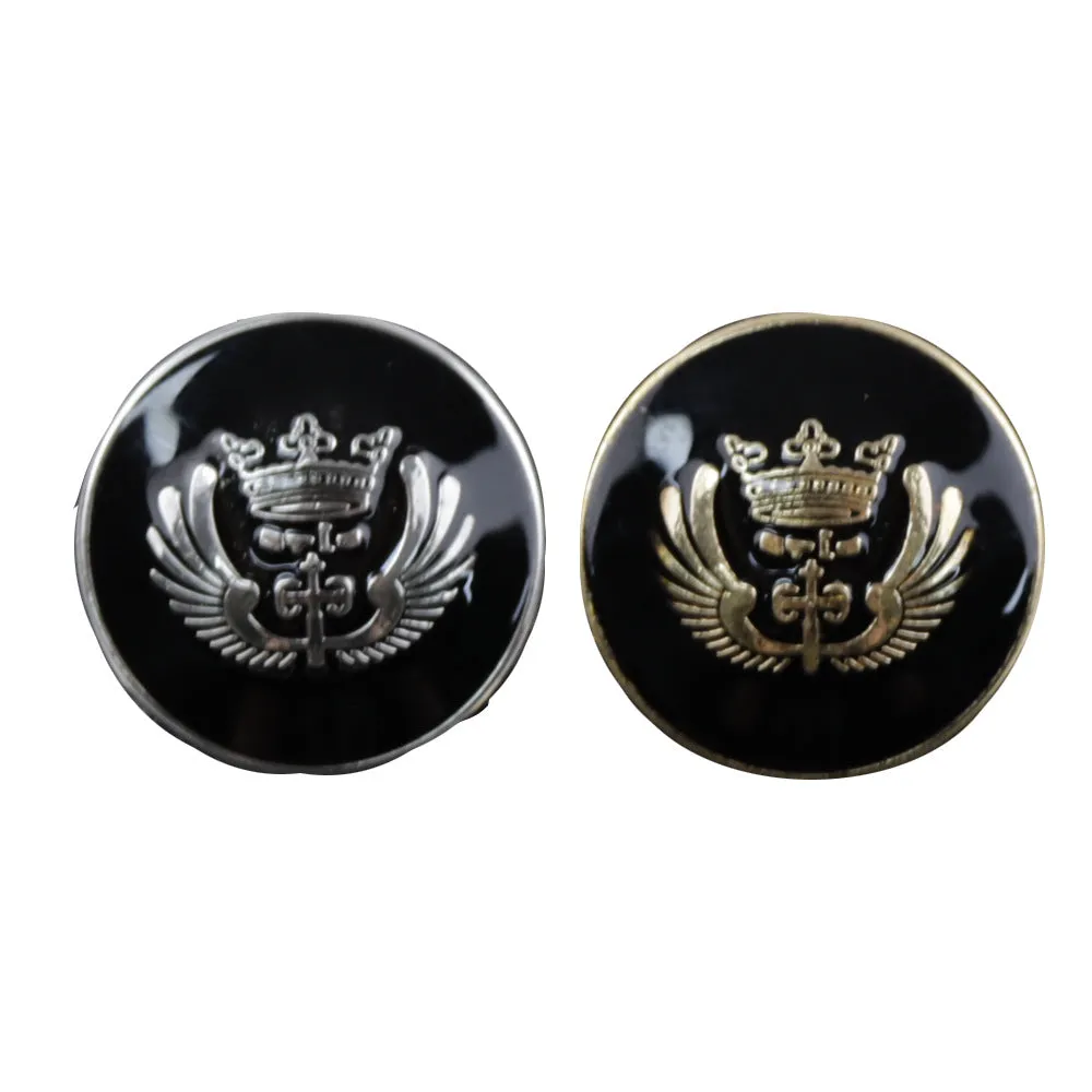 11.5-25mm Black Classic Crown Metal Shank Buttons for School Uniforms Blazers 30pcs