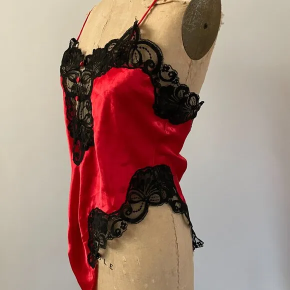 1990s Gold Label Victoria's Secret Satin Silky Lace Leotard Bodysuit Sexy Cami