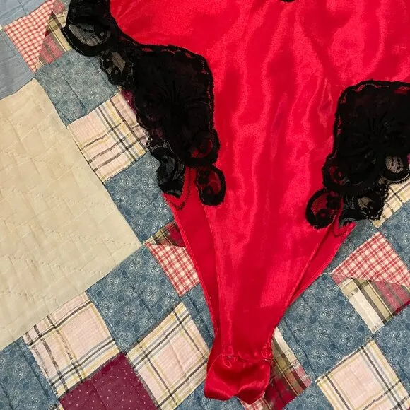 1990s Gold Label Victoria's Secret Satin Silky Lace Leotard Bodysuit Sexy Cami