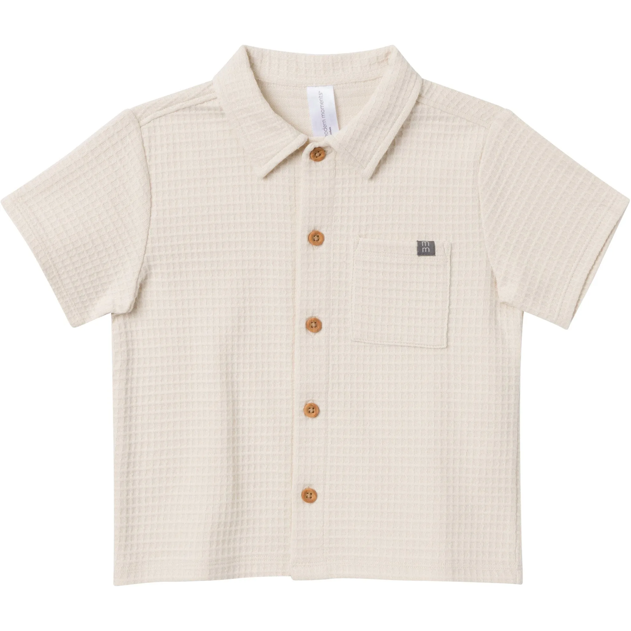 2-Piece Infant & Toddler Boys Beige Button Front Shirt and Shorts Set