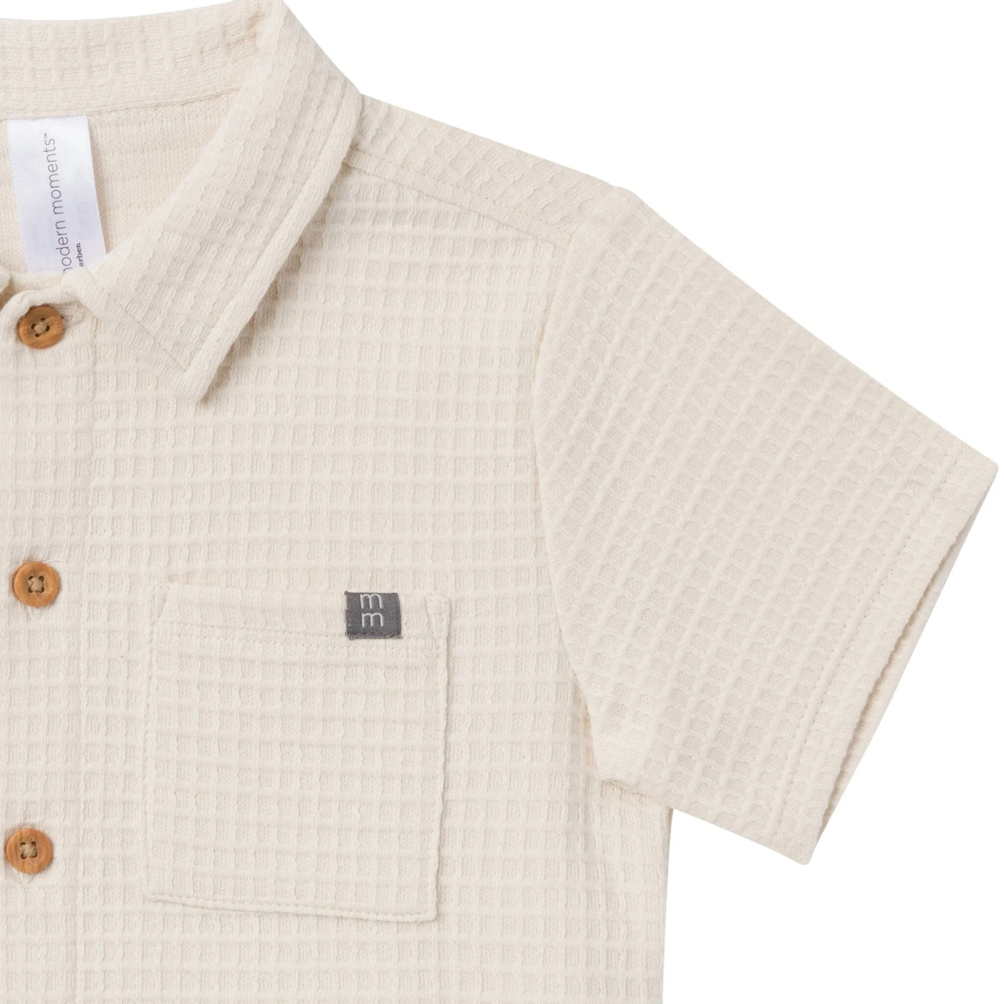 2-Piece Infant & Toddler Boys Beige Button Front Shirt and Shorts Set