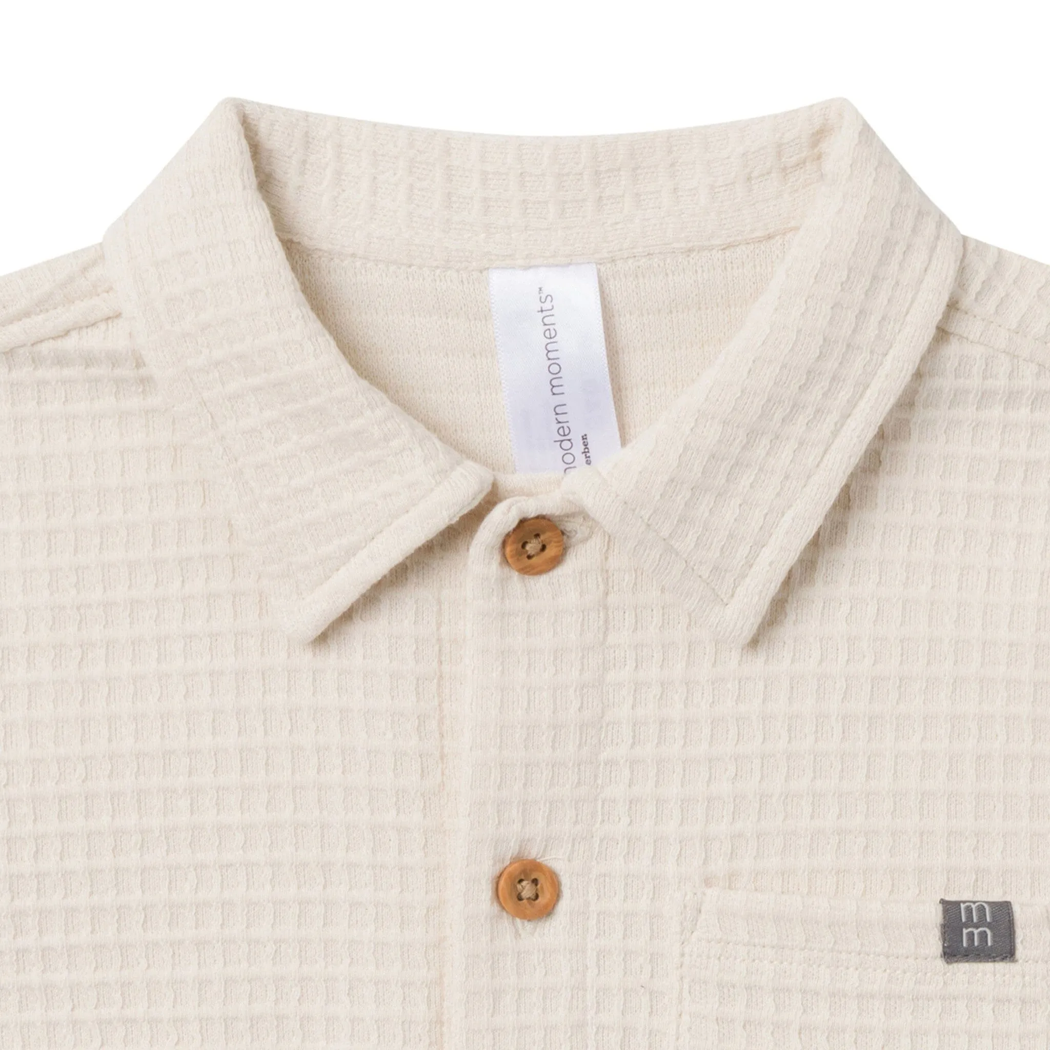 2-Piece Infant & Toddler Boys Beige Button Front Shirt and Shorts Set