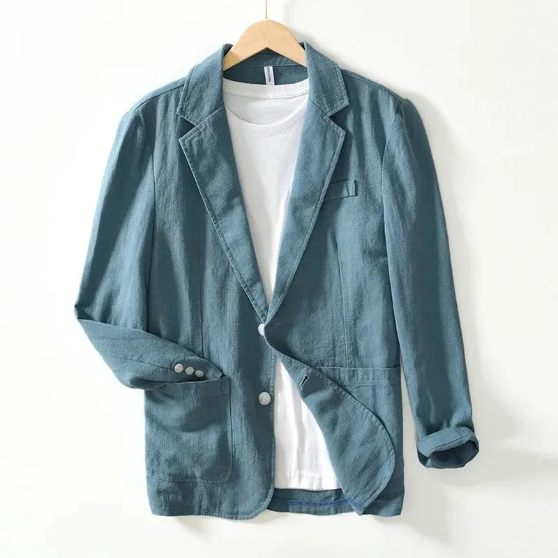 2023 White black blue Travel quality Men's Casual Suit Autumn Cotton Linen Loose Solid Color Thin Regular Casual Suit Jacket