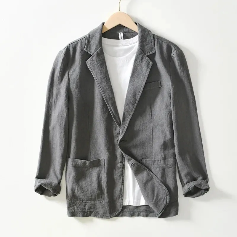 2023 White black blue Travel quality Men's Casual Suit Autumn Cotton Linen Loose Solid Color Thin Regular Casual Suit Jacket