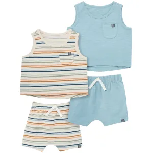 4-Piece Baby Boys Beige Stripe Sleeveless Shirts and Shorts Set