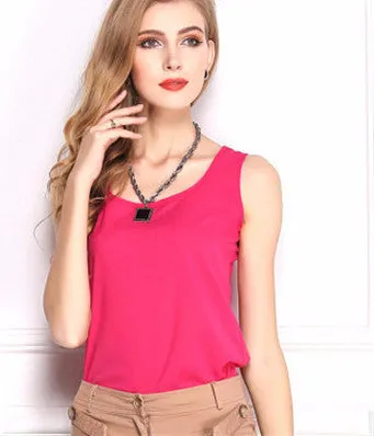 7 Size Women Clothing Fashion Chiffon Tank Tops Vest Shirts Solid Candy Color Chiffon Loose Top Shirt