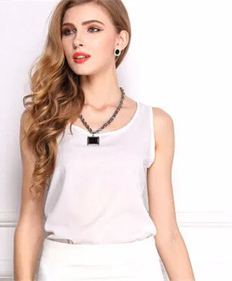 7 Size Women Clothing Fashion Chiffon Tank Tops Vest Shirts Solid Candy Color Chiffon Loose Top Shirt