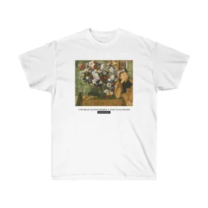 A Woman Seated Next to a Vase of Flowers Edgar Degas T-shirt