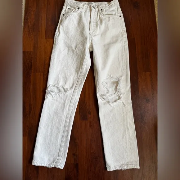 Agolde Riley White Distressed Button Fly Jeans Size 25