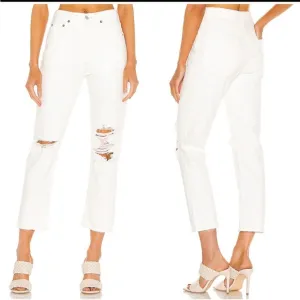 Agolde Riley White Distressed Button Fly Jeans Size 25