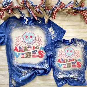 America Vibes Smiley Bleached shirt - 4th of July shirt Kids 18/20