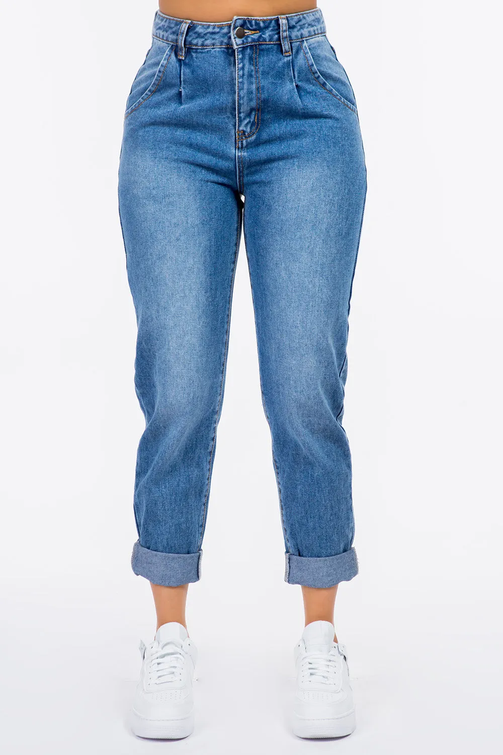 American Bazi Pleated High-Waist Jeans