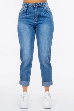 American Bazi Pleated High-Waist Jeans