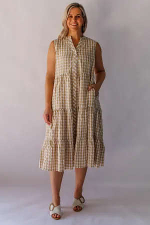 AMITY DRESS - BEIGE GINGHAM