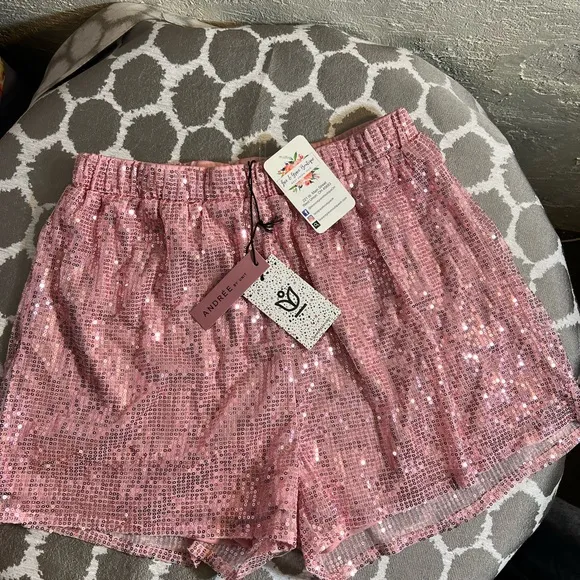 Andree Pink High Waist Sequin Shorts