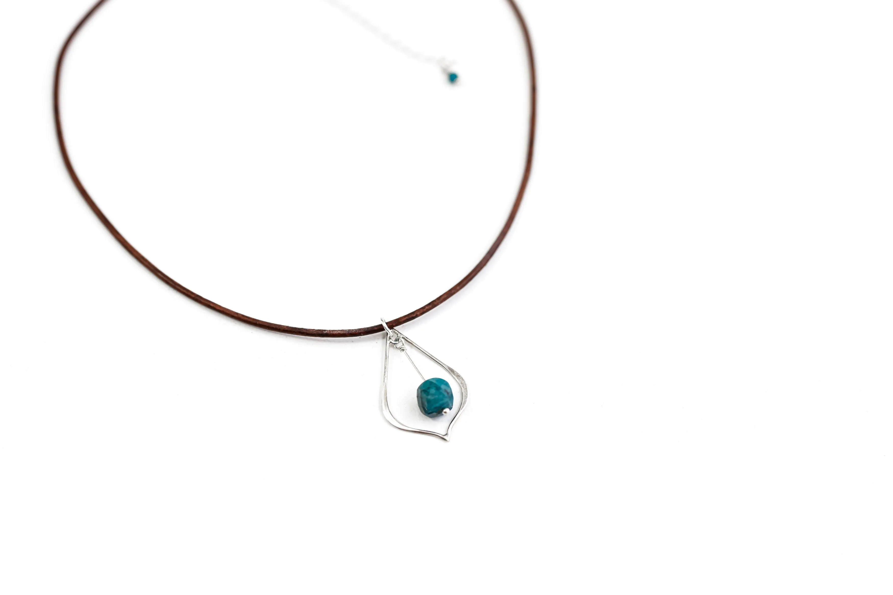 Apatite Gemstone Drop Silver and Leather TWO Necklace Set