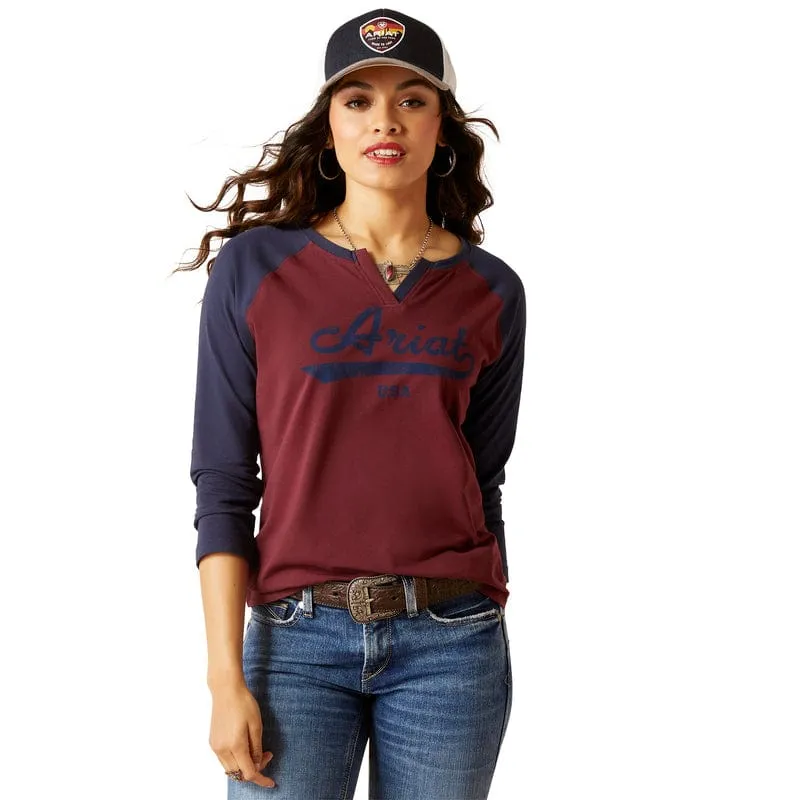 Ariat Tee Womens Split Neck Baseball