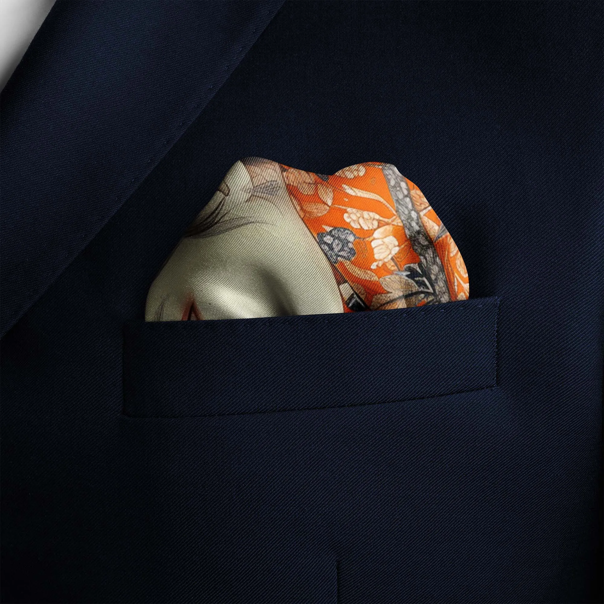 ASIAN ART NOUVEAU SILK POCKET SQUARE