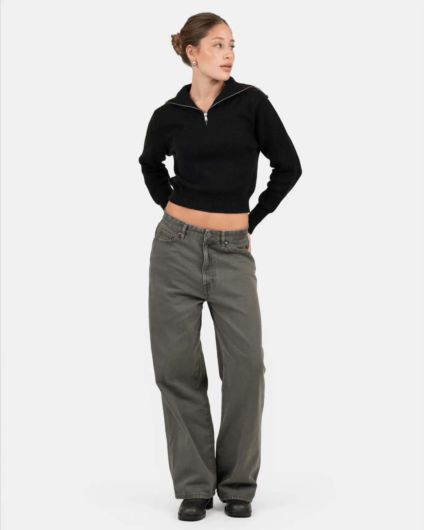 Baggy Denim Jeans Khaki Green