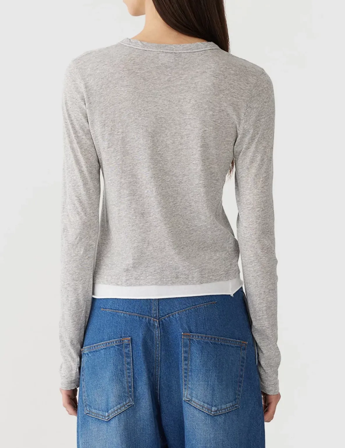 Bassike Layered Long Sleeve Baby T Shirt Grey Marle White
