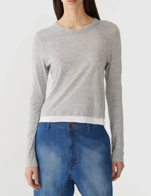 Bassike Layered Long Sleeve Baby T Shirt Grey Marle White