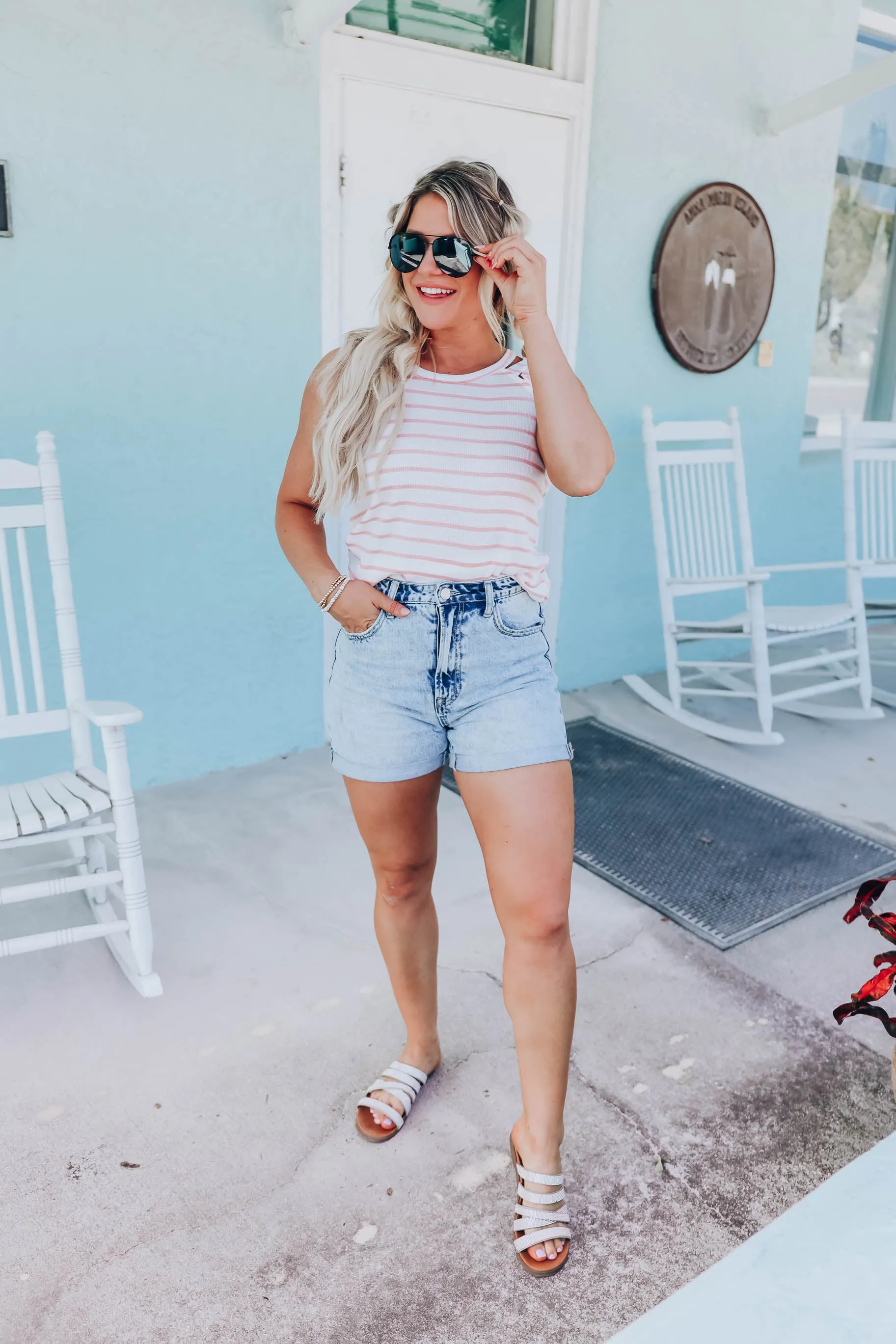Baylie Knit Striped Tank - Blush