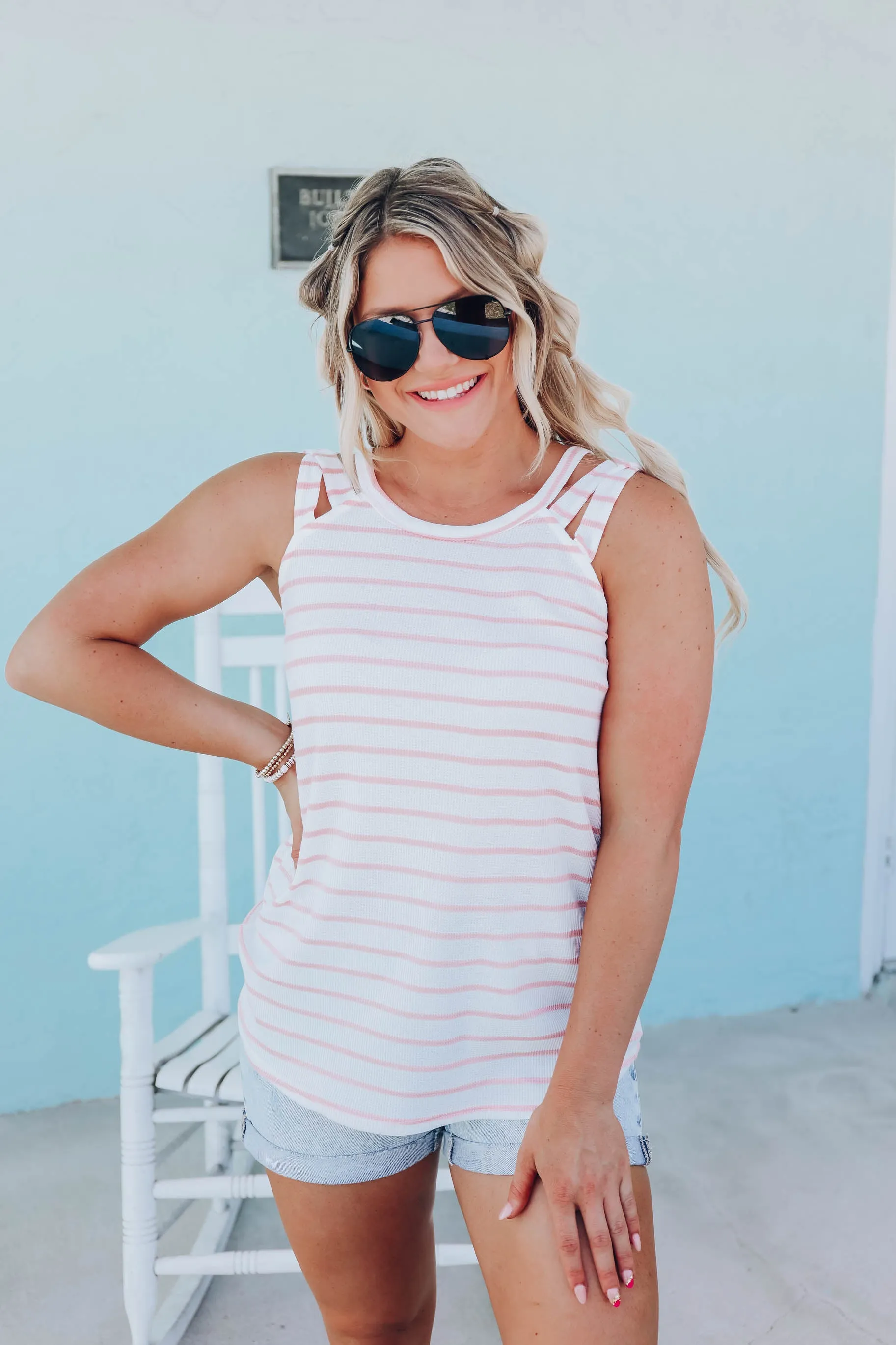 Baylie Knit Striped Tank - Blush