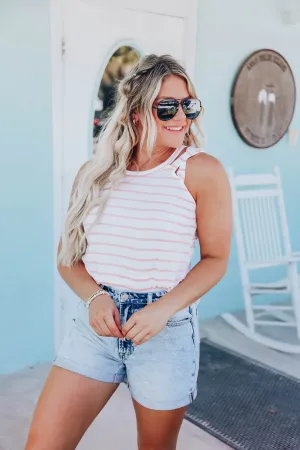 Baylie Knit Striped Tank - Blush