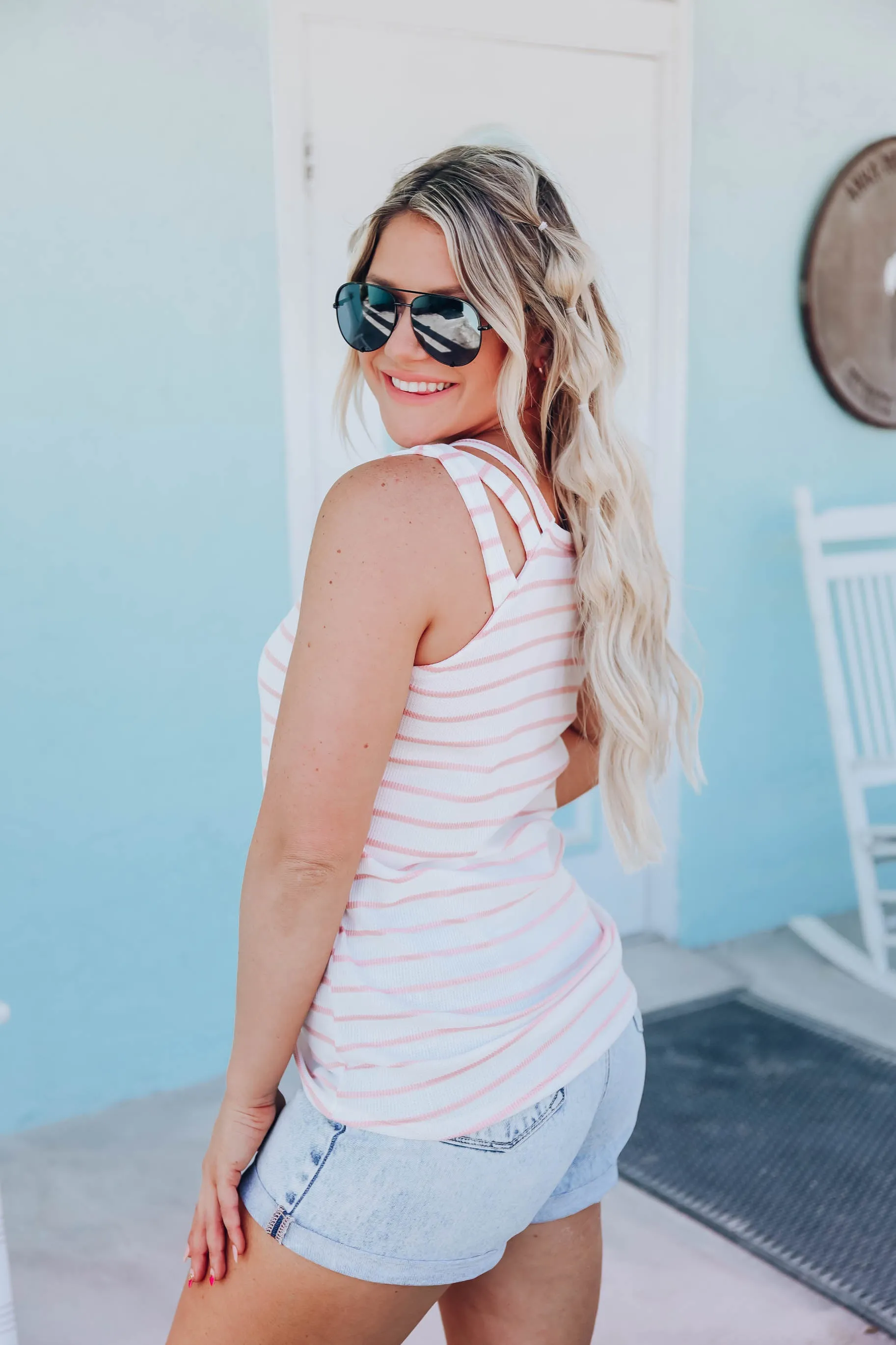 Baylie Knit Striped Tank - Blush