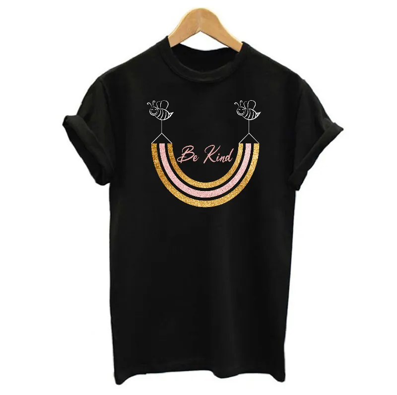Bee Kind Glitter Gold and Dusky Pink Rainbow  Women's T-shirt