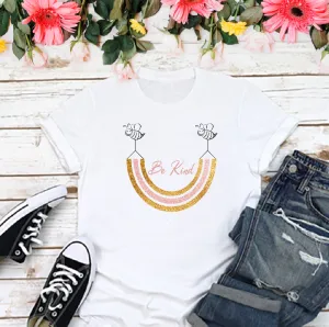 Bee Kind Glitter Gold and Dusky Pink Rainbow  Women's T-shirt