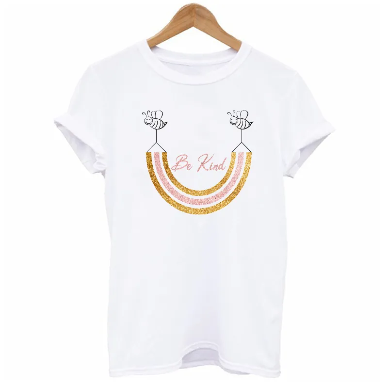 Bee Kind Glitter Gold and Dusky Pink Rainbow  Women's T-shirt