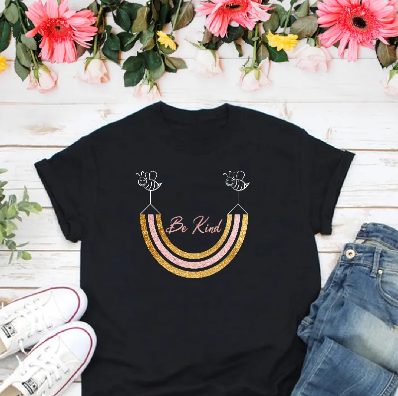 Bee Kind Glitter Gold and Dusky Pink Rainbow  Women's T-shirt