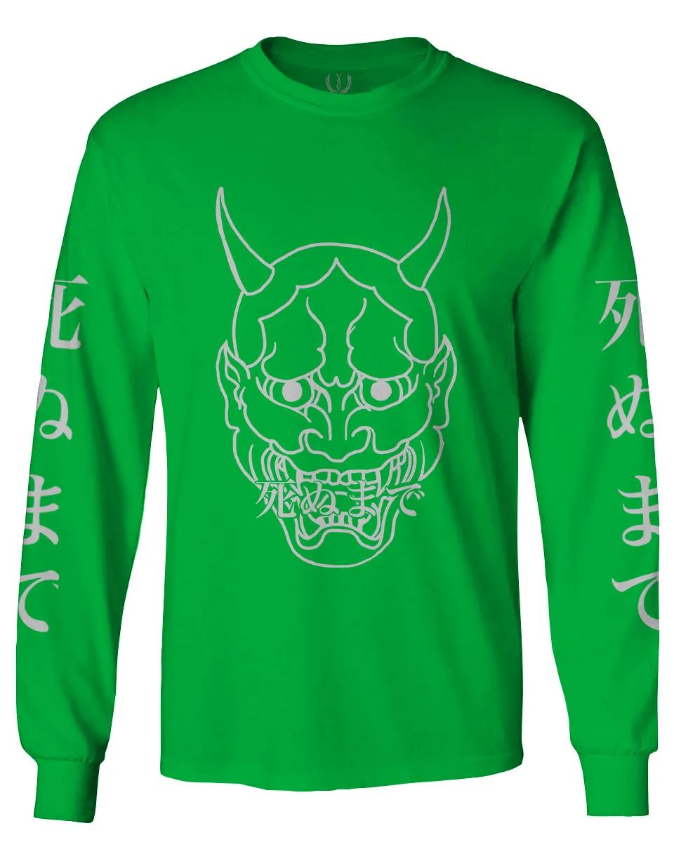 BIG Japanese Art White Demon Hannya Graphic Traditional Till Death Vibes Anime mens Long sleeve t shirt
