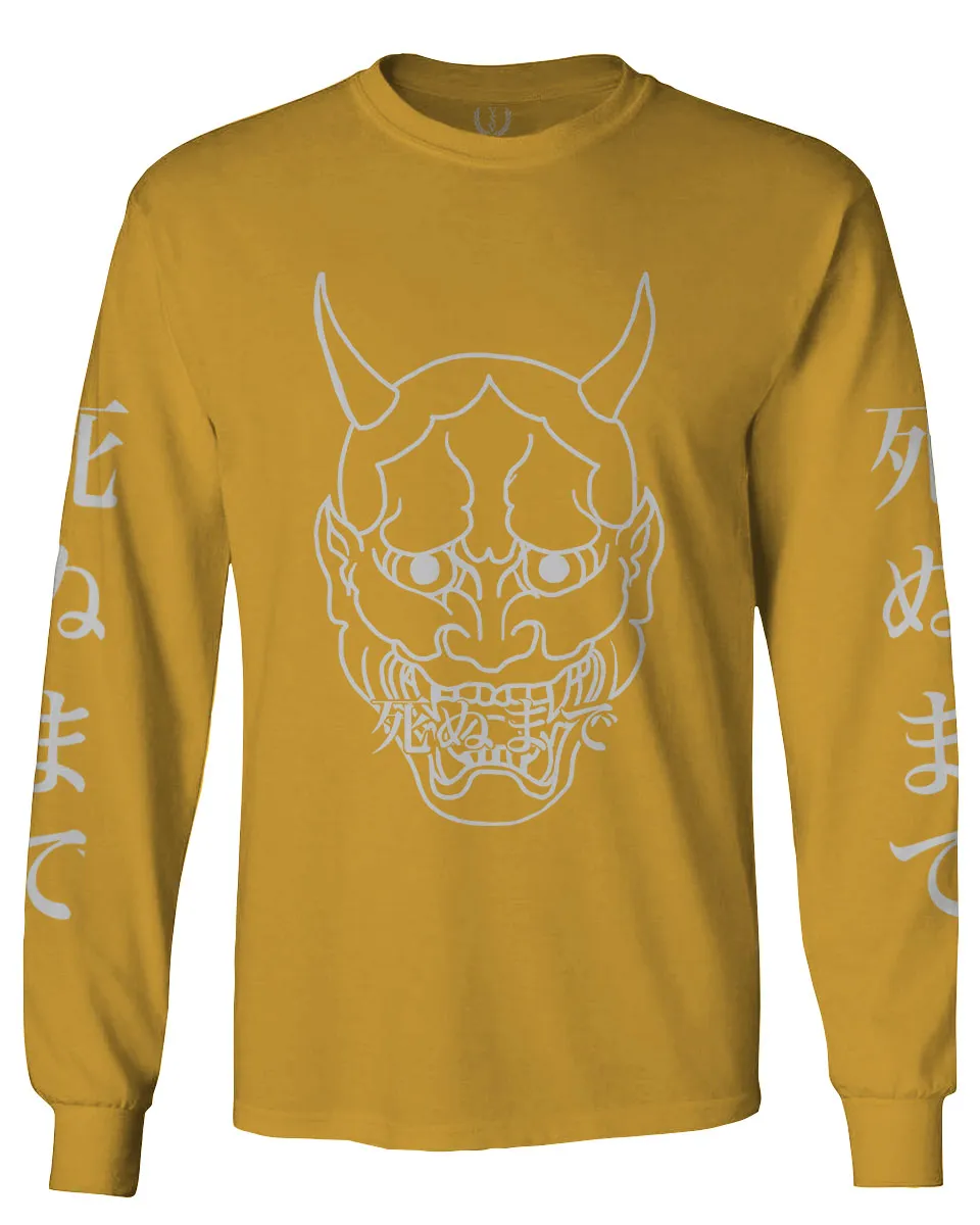 BIG Japanese Art White Demon Hannya Graphic Traditional Till Death Vibes Anime mens Long sleeve t shirt