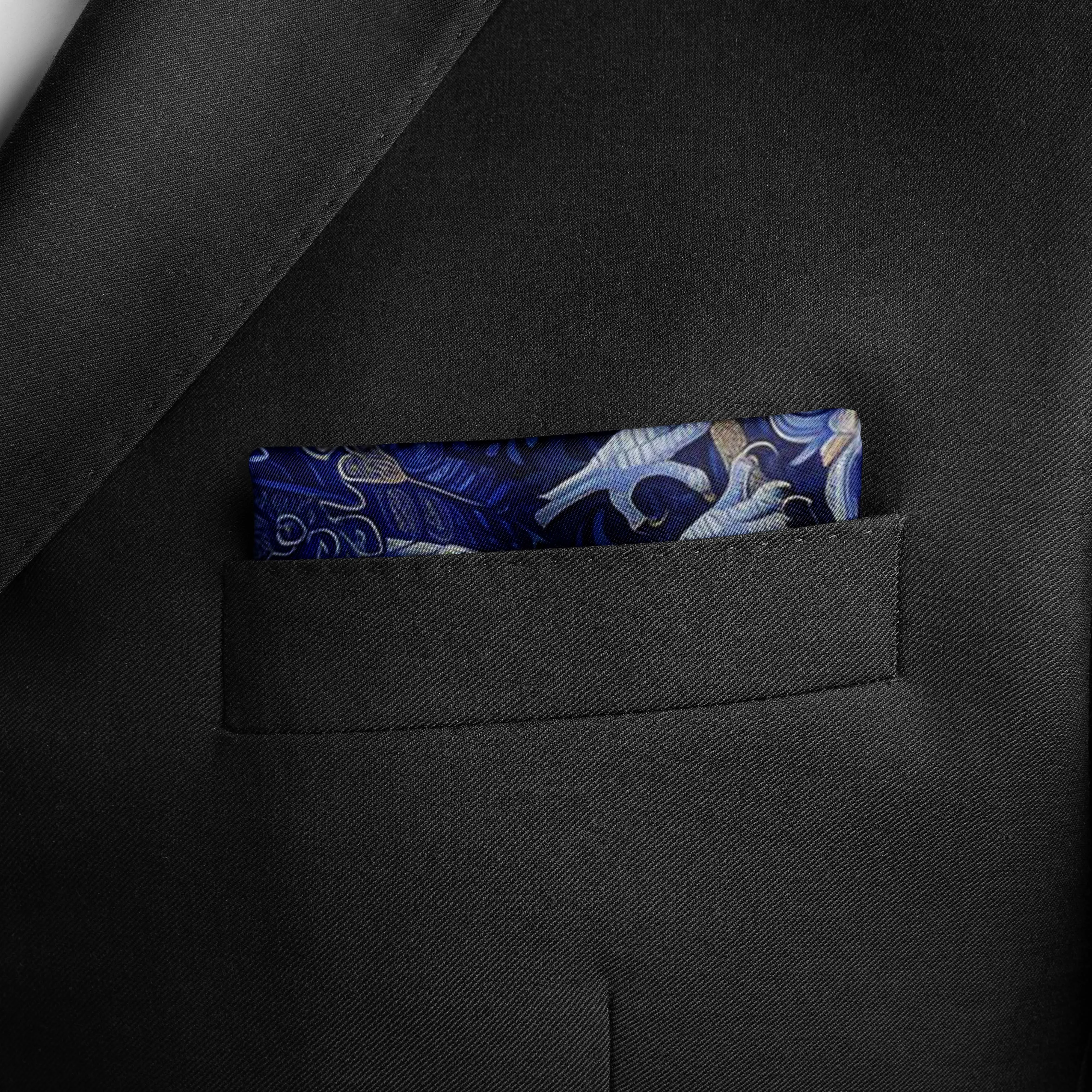 BLUE EYE EAGLE SILK POCKET SQUARE