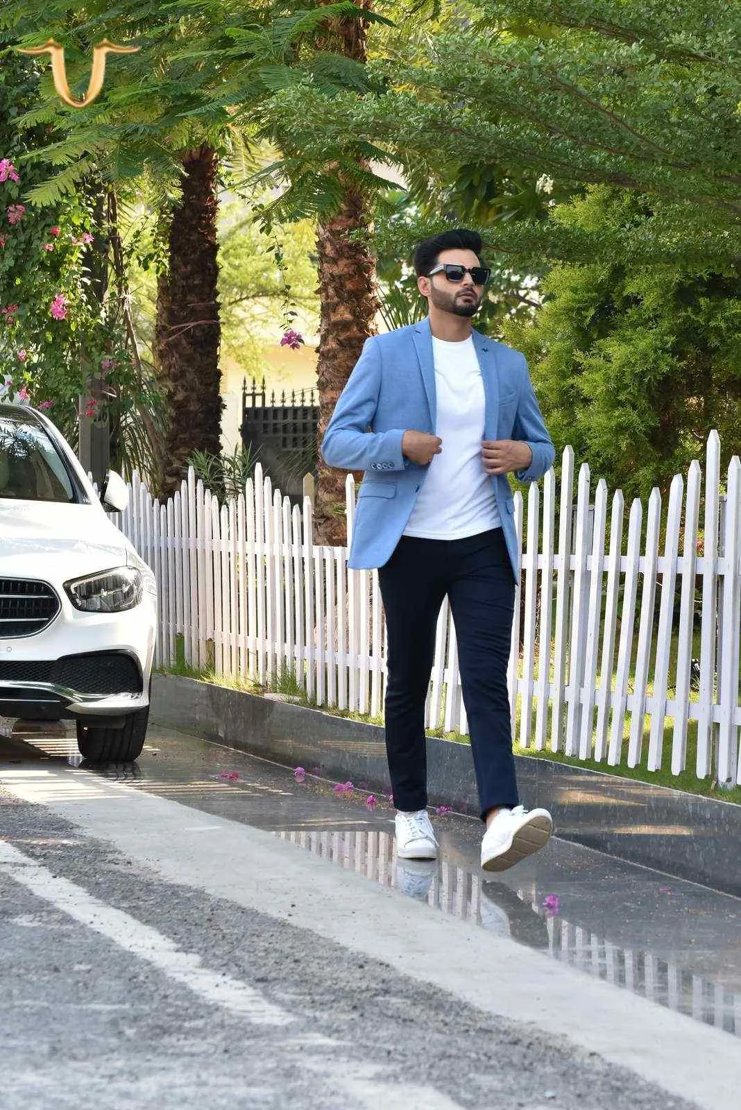 Blue Stretch Knitted Blazer