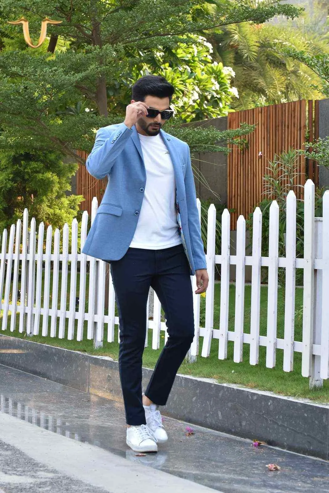 Blue Stretch Knitted Blazer