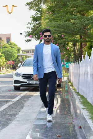 Blue Stretch Knitted Blazer
