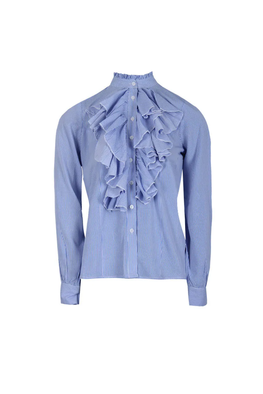 Blue Striped Ruffle Shirt