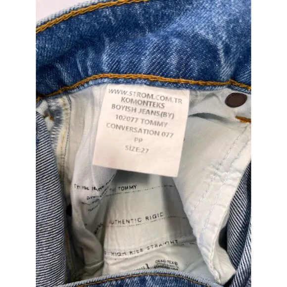 BOYISH The Tommy High Rise Straight Leg button fly Authentic Rigid Jeans size 27