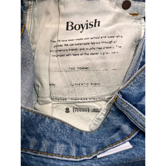 BOYISH The Tommy High Rise Straight Leg button fly Authentic Rigid Jeans size 27