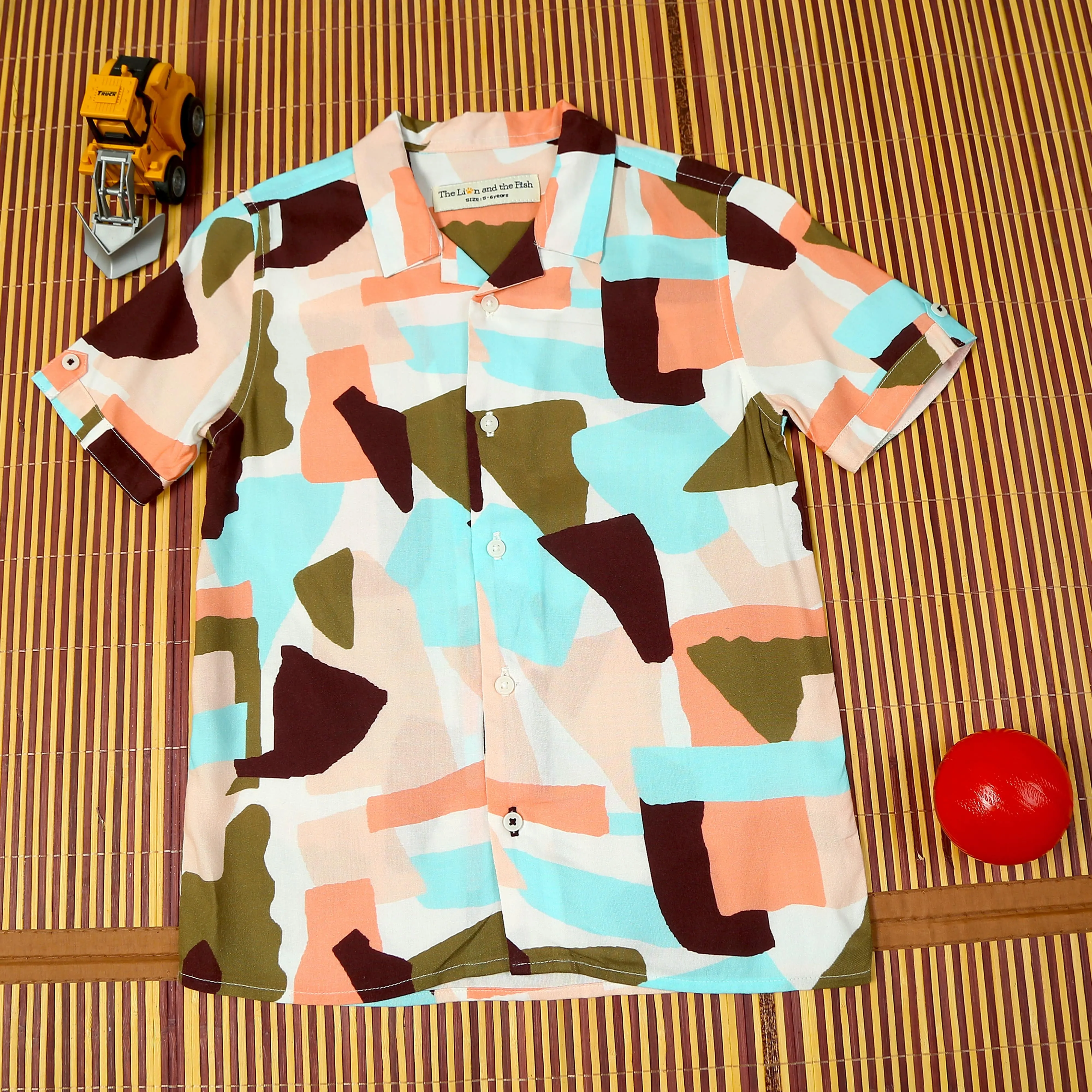 Boys Aztcc Printed Shirt Peach Maroon