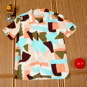 Boys Aztcc Printed Shirt Peach Maroon