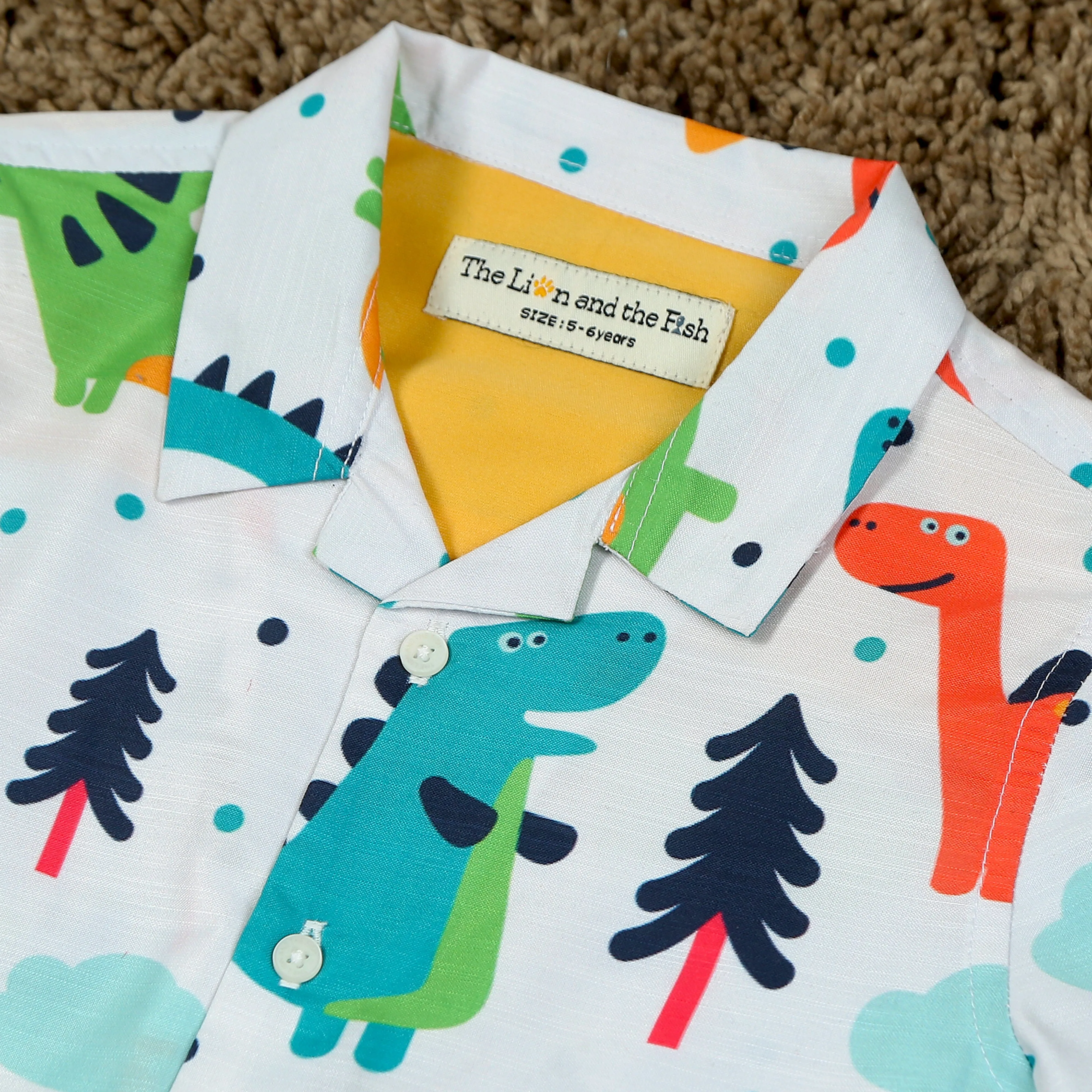 Boys Dinosour Printed Shirt Set Ivory