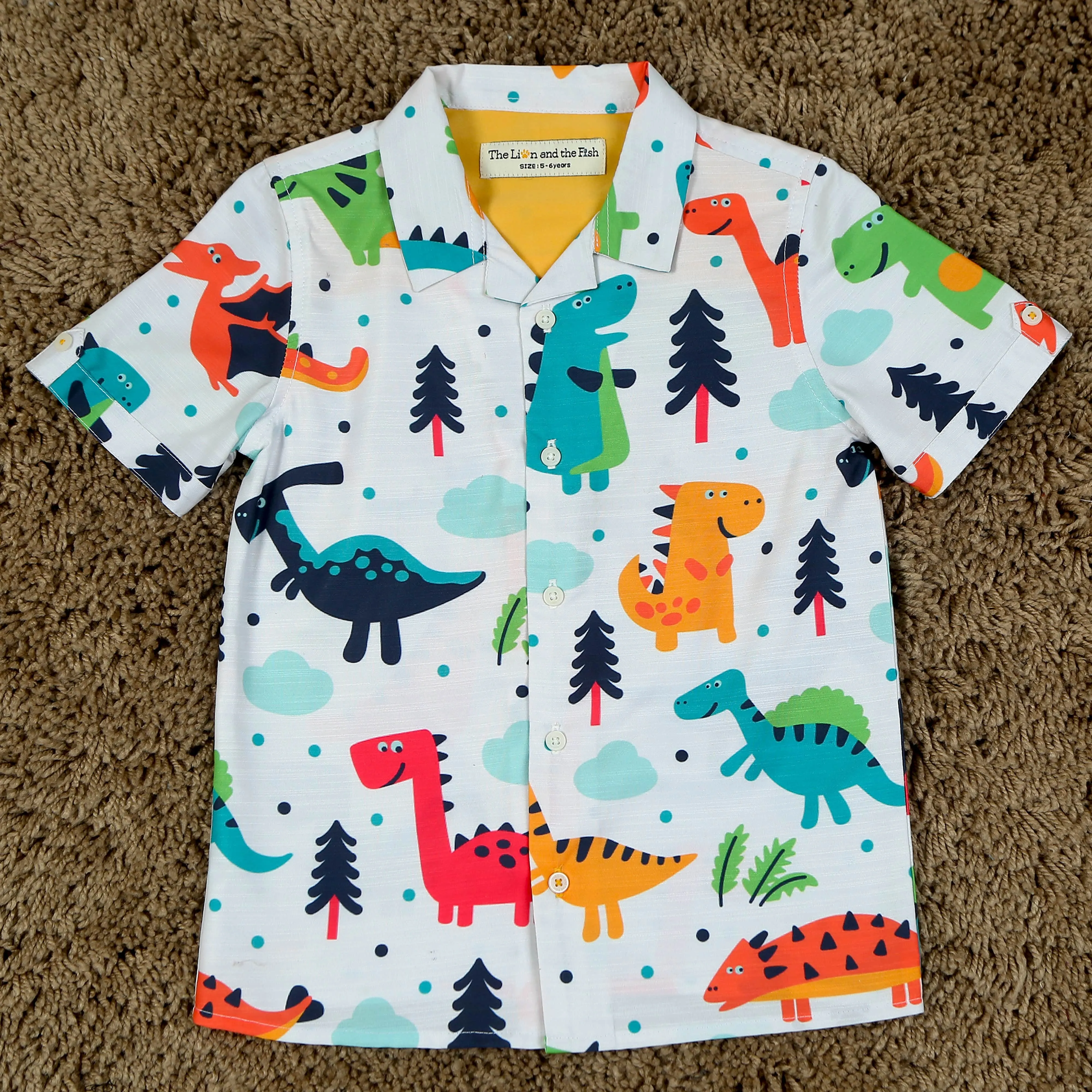 Boys Dinosour Printed Shirt Set Ivory